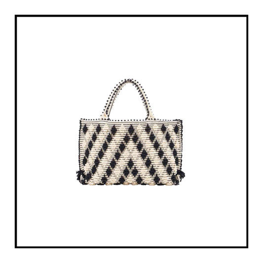 Sustainable tote - summer bag - luxury handbag - handwoven black and white tote made in Italy by hand • timeless individualistic fashion • eco-friendly fashion • socially responsible, lasting fashion, 