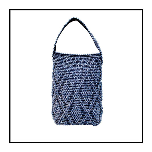 BULTEI Rombi - Ethically Crafted Handwoven Cotton BUCKET Bag: Sustainable Elegance with Redefined Quality in BLUE MELANGE and BLACK