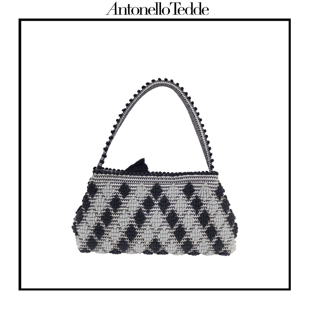 PIATTA Rombetti Handle - Sustainable handwoven zip purse handbag entirety hand-woven. BLACK and GREY