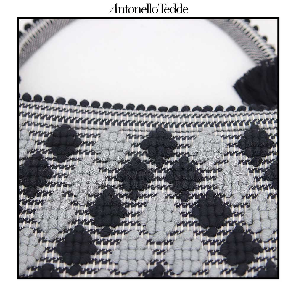 PIATTA Rombetti Handle - Sustainable handwoven zip purse handbag entirety hand-woven. BLACK and GREY