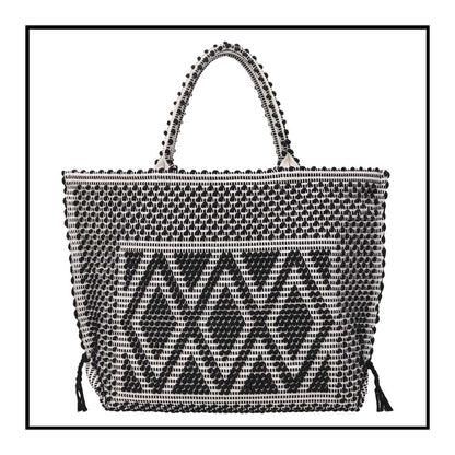 CAPRICCIOLI LARGE Rombi - Sustainable handwoven large tote handbag - BLACK bag