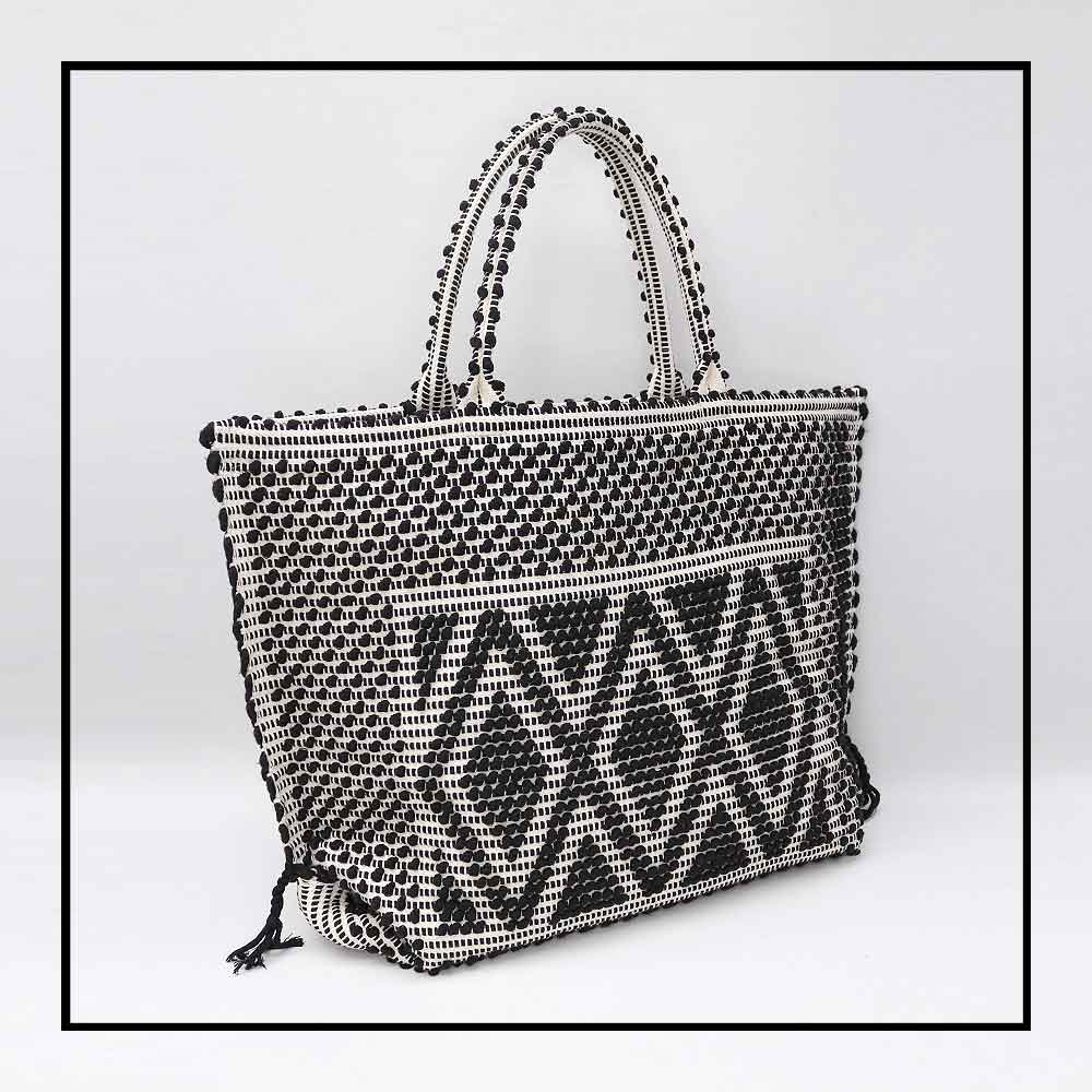 CAPRICCIOLI LARGE Rombi - Sustainable handwoven large tote handbag - BLACK bag