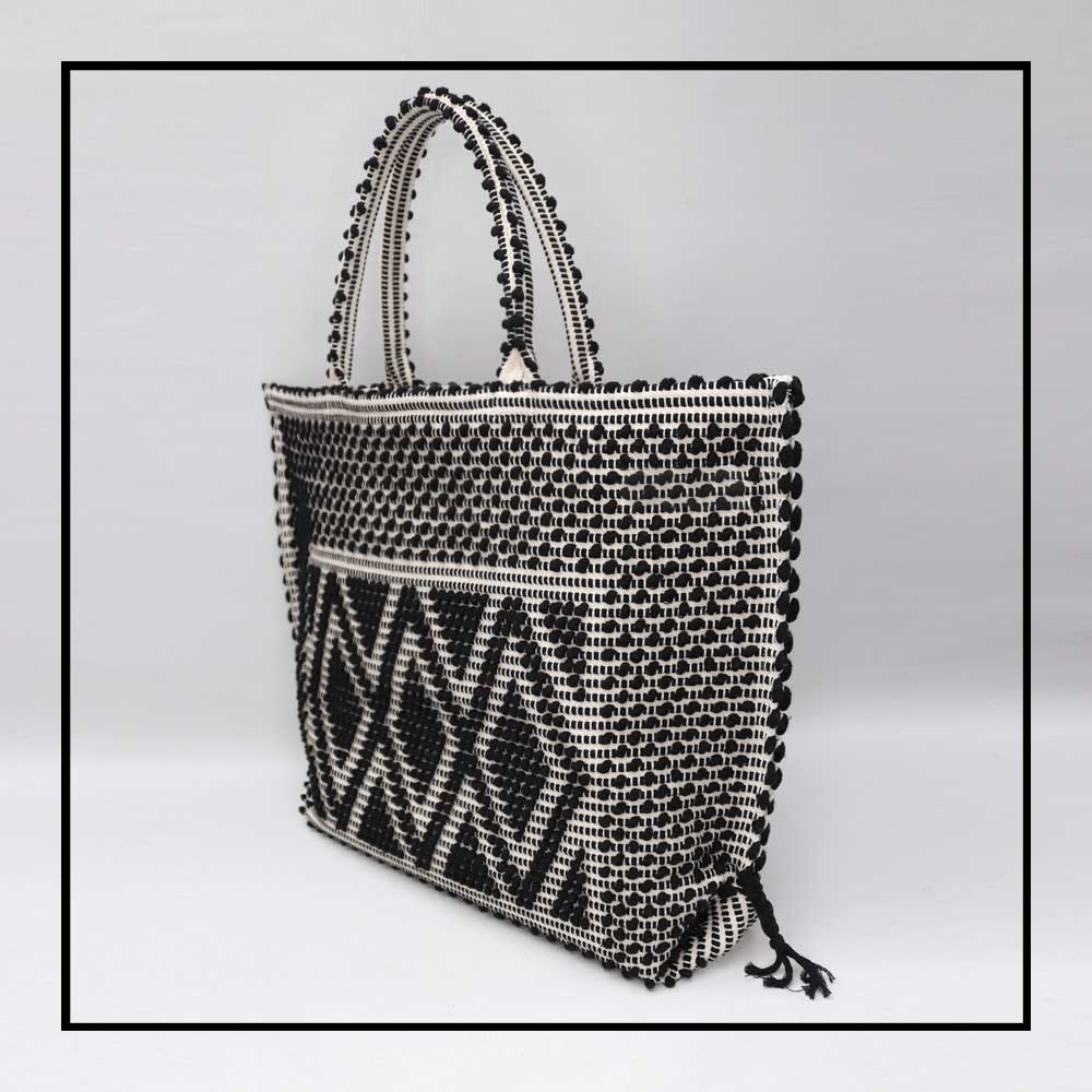 CAPRICCIOLI LARGE Rombi - Sustainable handwoven large tote handbag - BLACK bag