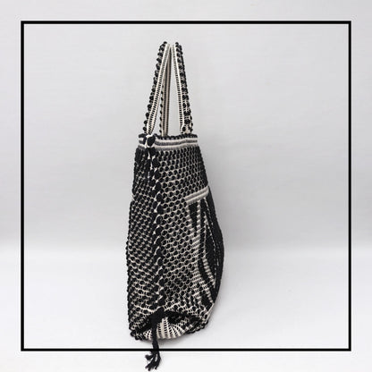 CAPRICCIOLI LARGE Rombi - Sustainable handwoven large tote handbag - BLACK bag