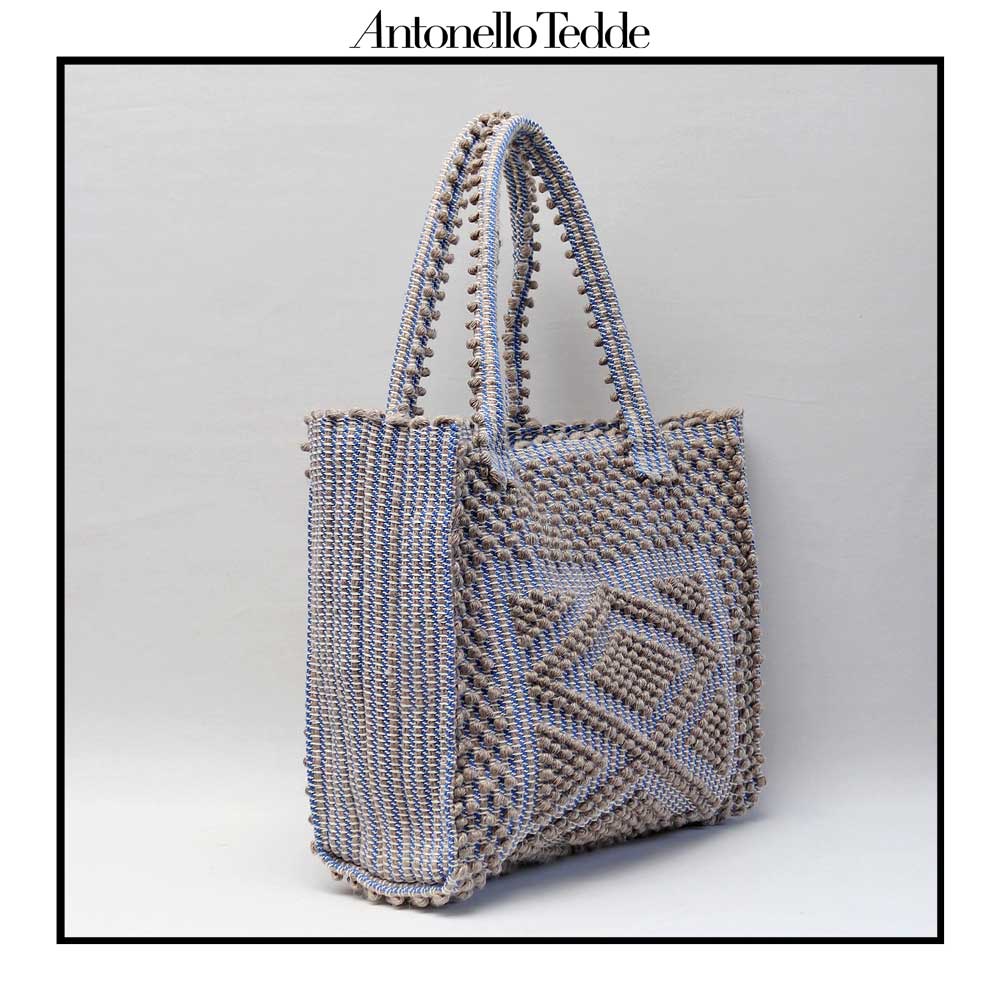 CORD LINEN _SKYBLUE BASE medium tote side view to complete your look with our selection of accessories crafted with the environment in mind 