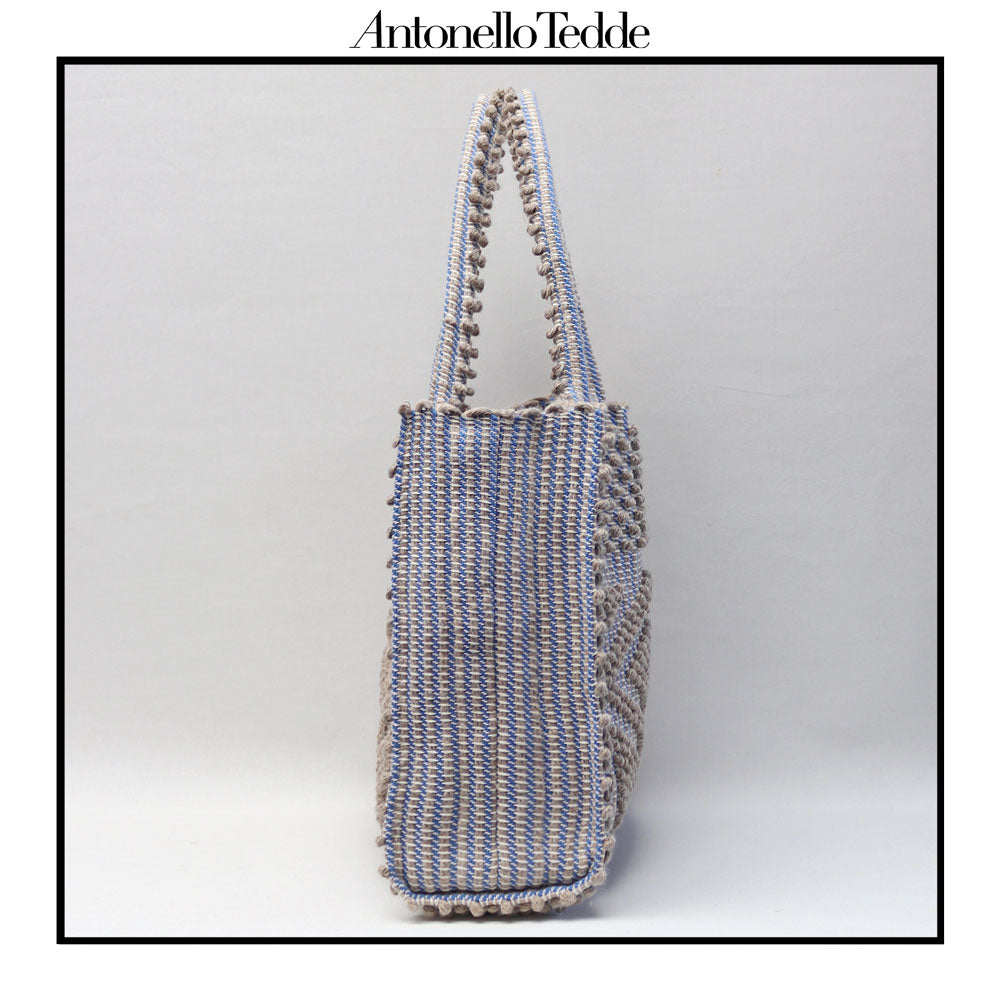 CORD LINEN _SKYBLUE BASE medium tote side view to complete your look with our selection of accessories crafted with the environment in mind 