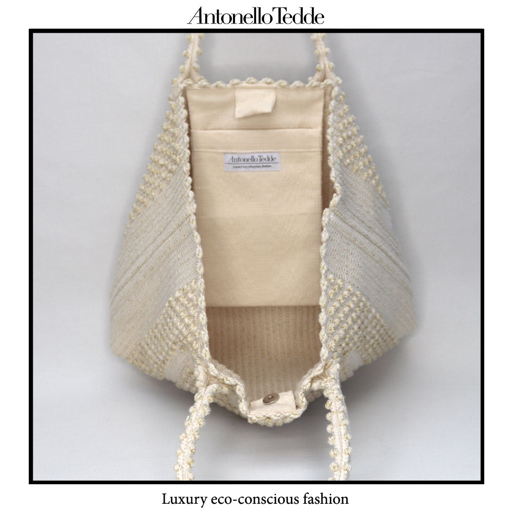 Urtei Rombi - Ethically Crafted Sardinian Handwoven Cotton tote: Sustainable Elegance preserving traditions CREAM GOLD