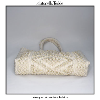 Urtei Rombi - Ethically Crafted Sardinian Handwoven Cotton tote: Sustainable Elegance preserving traditions CREAM GOLD