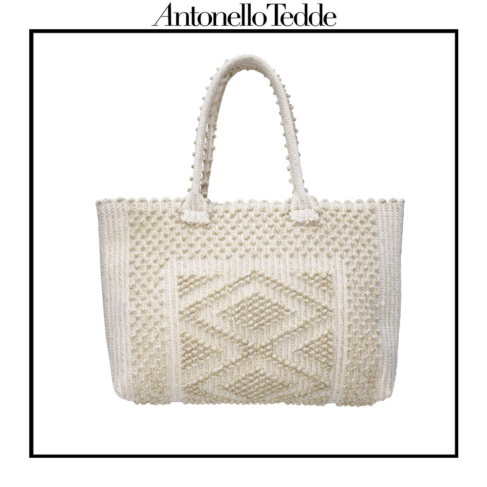 Urtei Rombi - Ethically Crafted Sardinian Handwoven Cotton tote: Sustainable Elegance preserving traditions CREAM GOLD