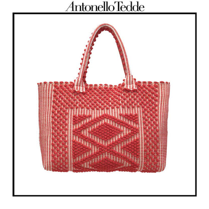 URTEI Rombi. Ethically Crafted Sardinian Handwoven Cotton tote: Sustainable Elegance preserving traditions CORAL bag